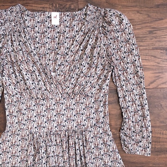 SOLD Peruvian Connection • Lana dress surplice ruched leaf print retro jersey - Picture 3 of 11